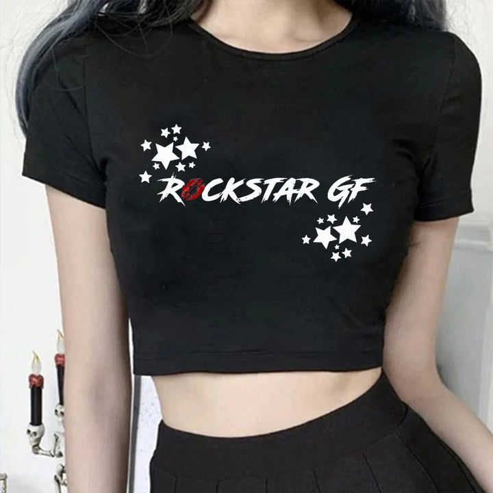 Damer Crop T-Shirt med moderne grafiktryk Skovae