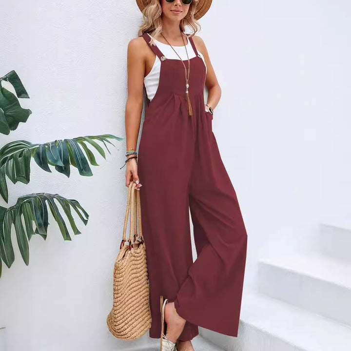Dame casual jumpsuit med brede ben og justerbare stropper Stilla