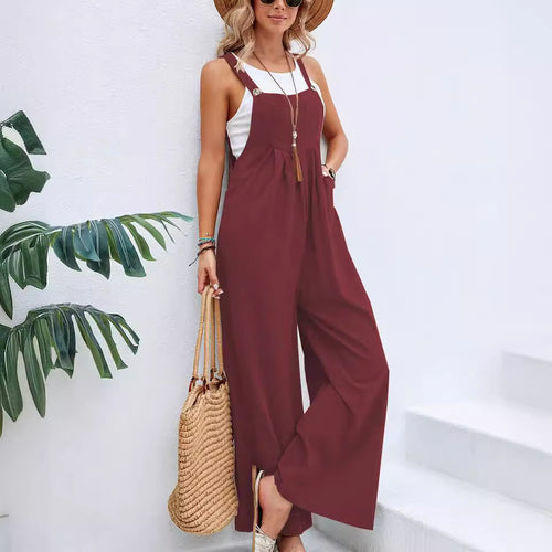 Dame casual jumpsuit med brede ben og justerbare stropper Stilla