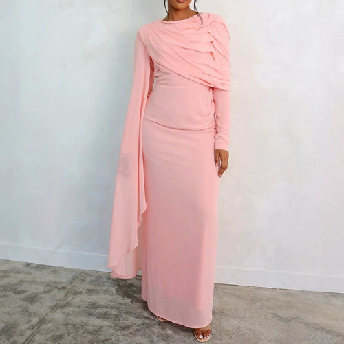 Kvindernes elegante maxi kjole med draperet skulderdesign og lange ærmer
