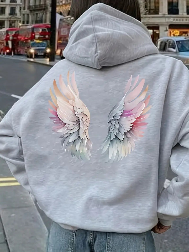 Dame hoodie sweatshirt med fantasifuld vingemotiv Skovae