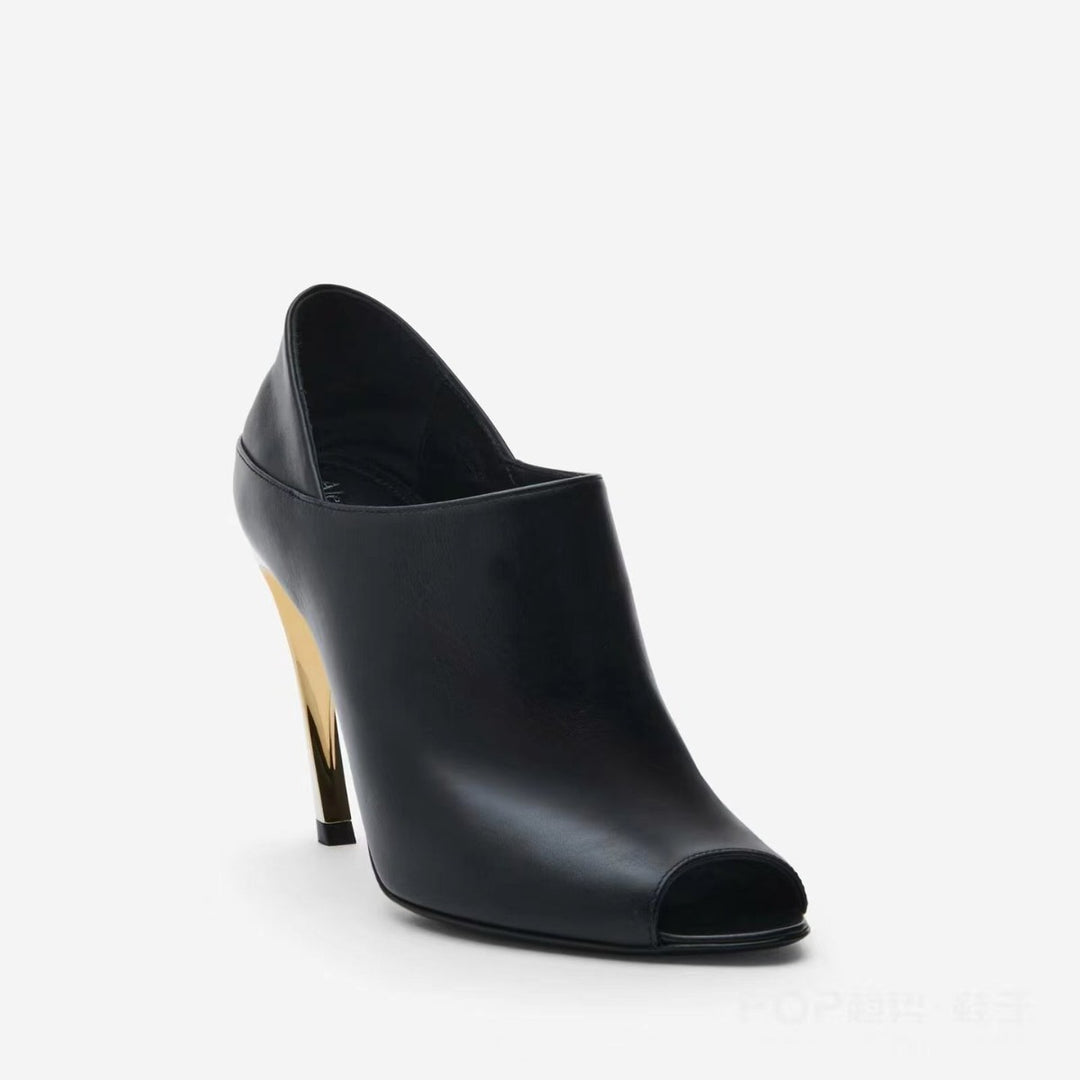 Femme Open-Toe High-Heeled Mules med skulpturel metalaccent Stilla