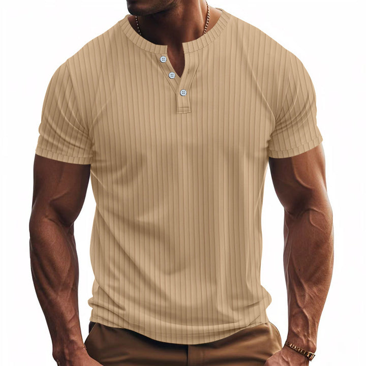 Herrer Kortærmet Henley T-shirt med struktureret stribemønster og stilfulde knapper Stilla