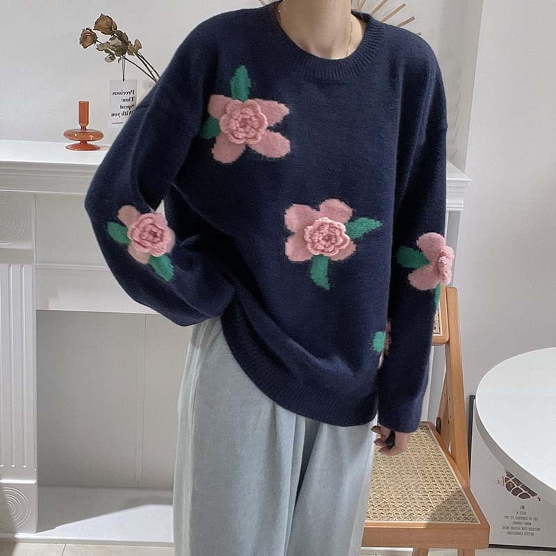 Femme Floral Broderet Pullover Stilla
