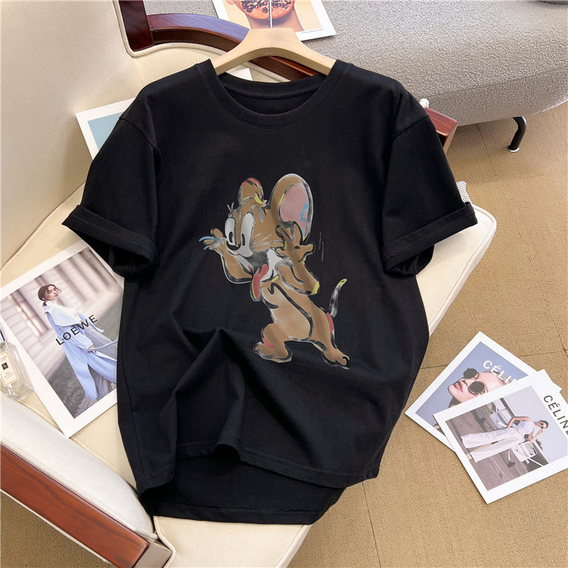 Dame T-shirt med kreativt tegneserie-design og afslappet pasform Stilla
