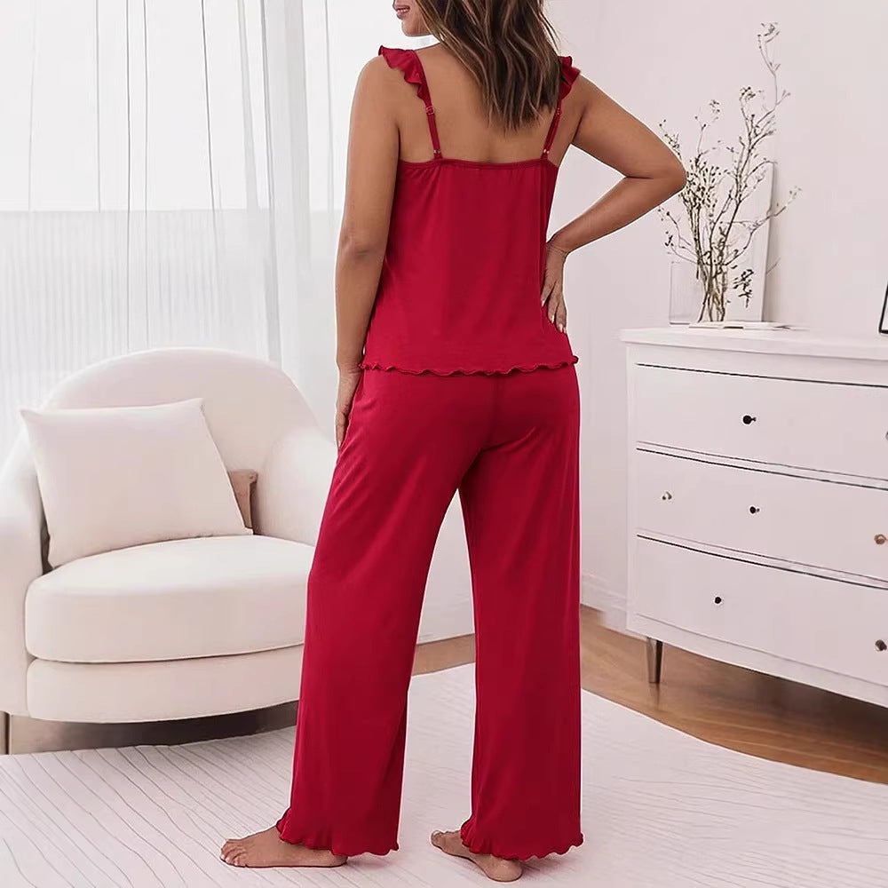 Dame pyjamasæt med delikate flæse detaljer og blødt stof Skovae