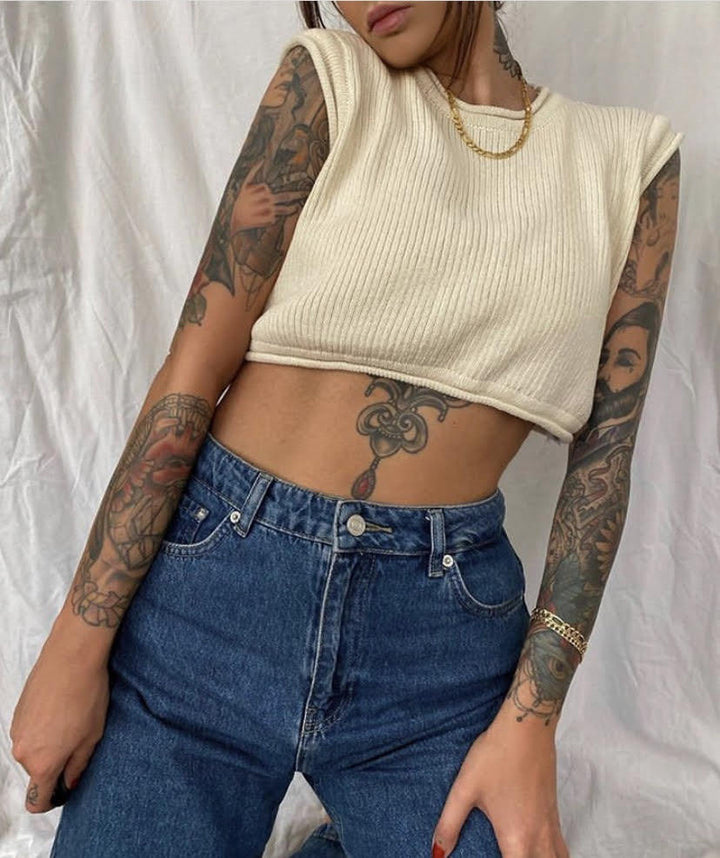Dame cropped rib top med afslappet look Skovae