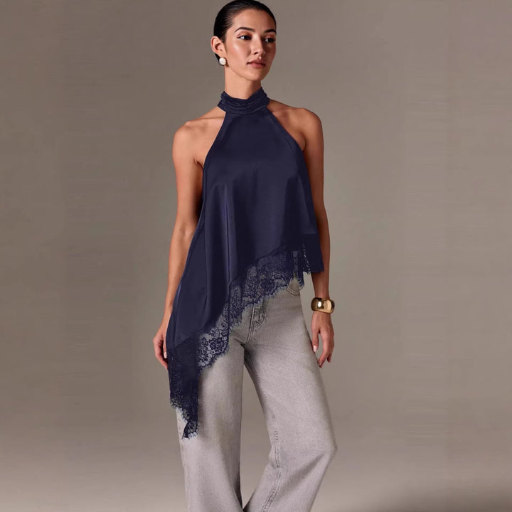Damer luftig chiffon-top med elegant spidsudsmykning Skovae