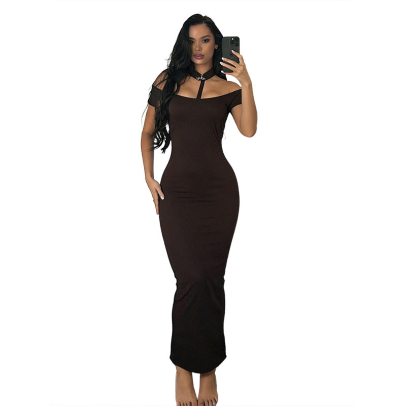 Dame Off-Shoulder Maxikjole med elegant Choker Skovae
