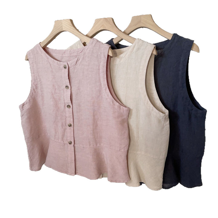 Femme Legere Linned Knap-Down Tank Top Stilla