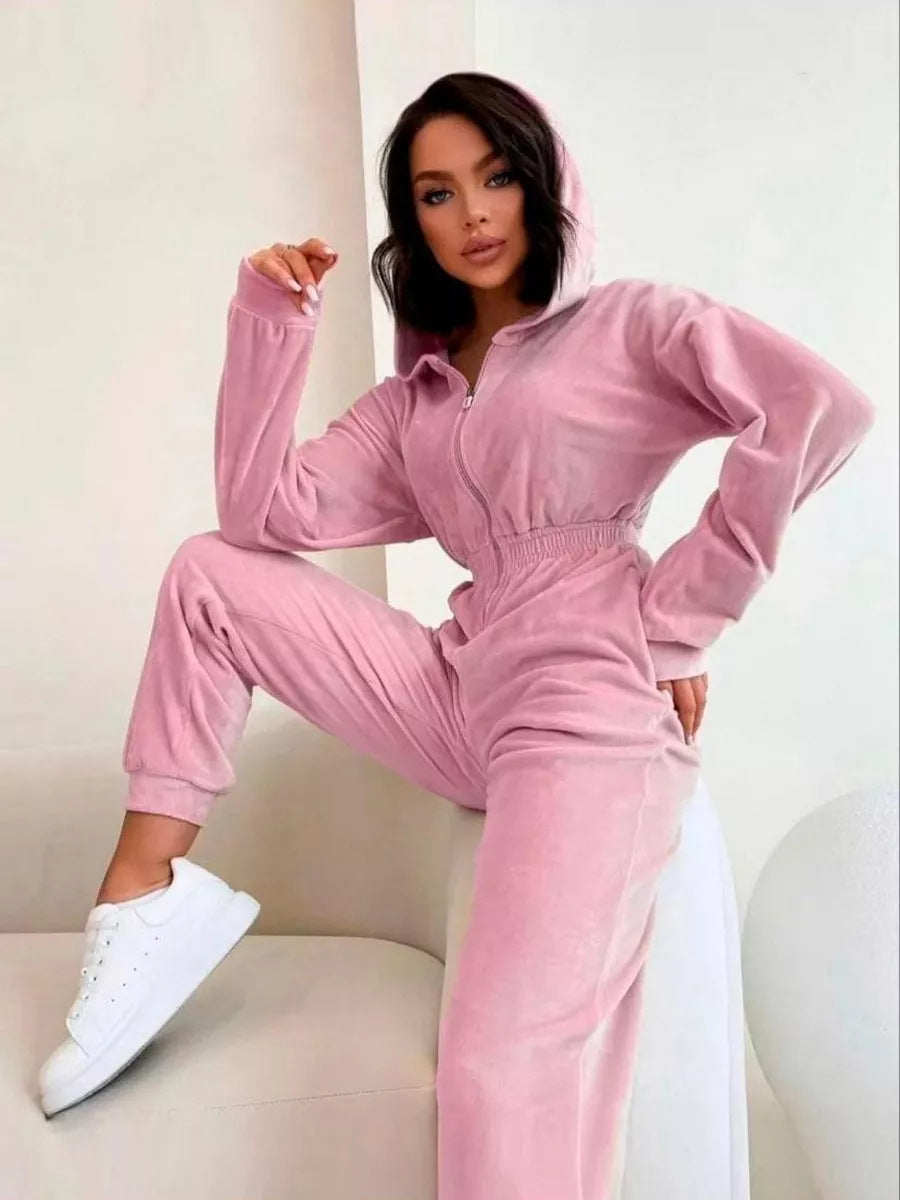 Dame sporty fleece-jumpsuit med gennemgående lynlås Stilla