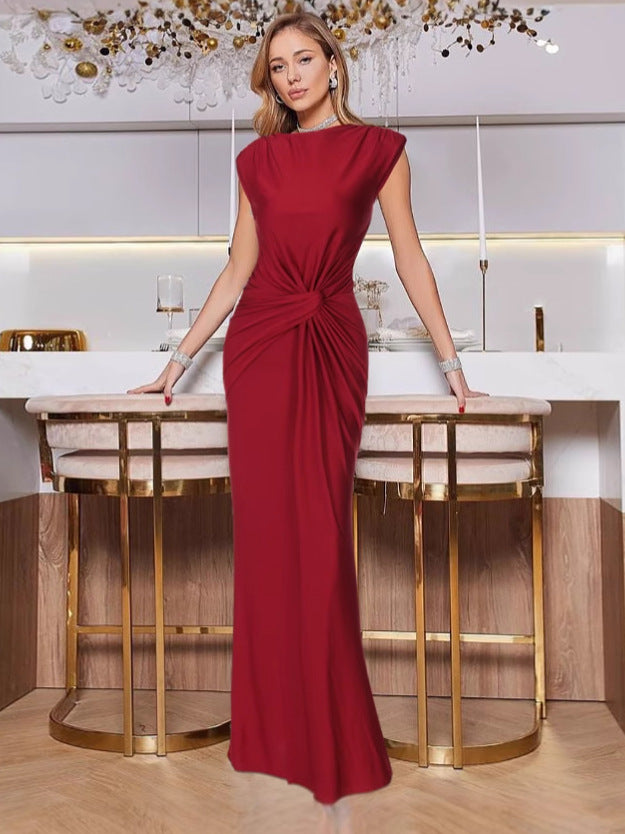 Dame Elegant Maxi-Kjole med draperet top og figursyet design Stilla