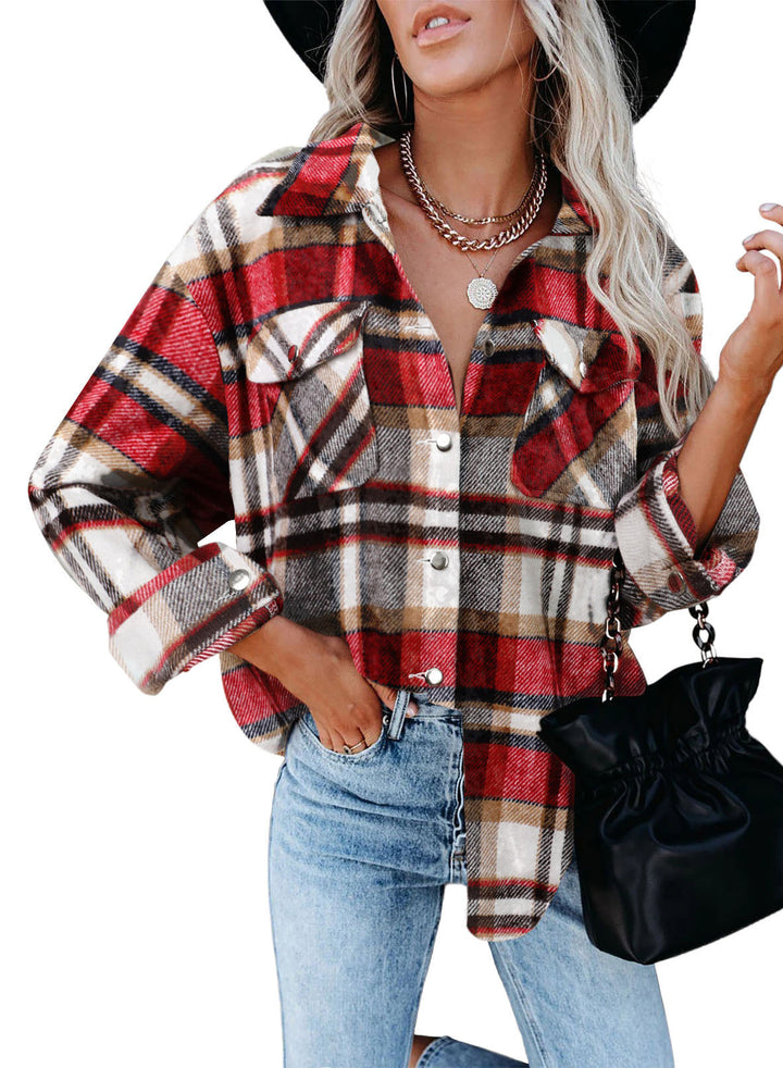 Dame flannel skjorte i ternet design med lommer Stilla