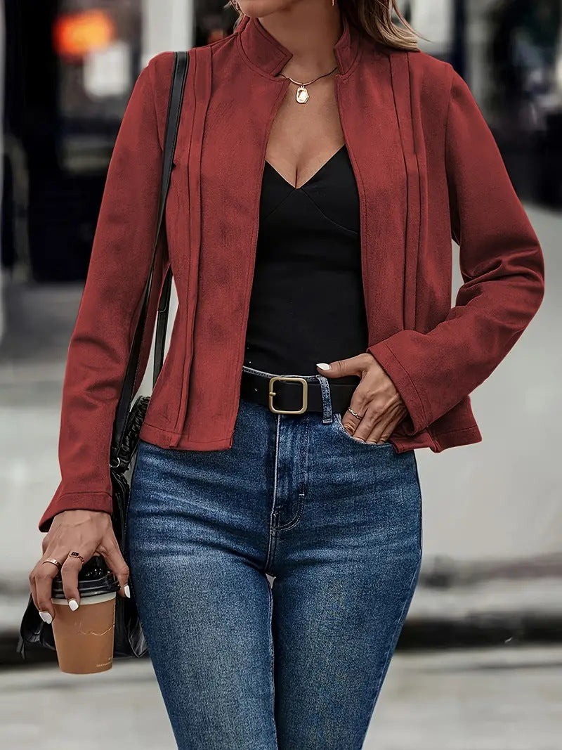 Dame struktureret suede jakke med moderne ståkrave Stilla