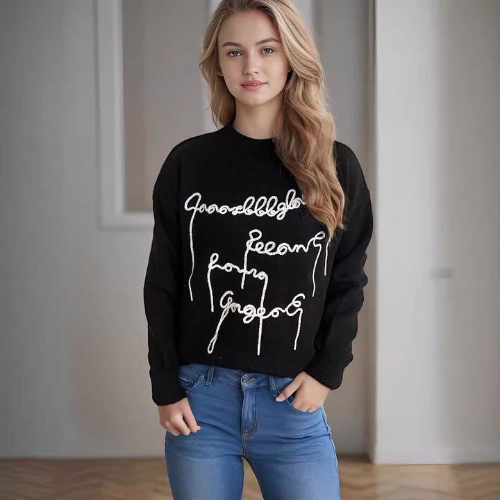 Kvinders hyggelige oversized sweater med kunstnerisk bogstavtryk Stilla