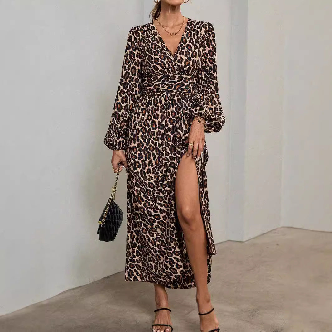 Dame maxikjole med leopardmønster Stilla
