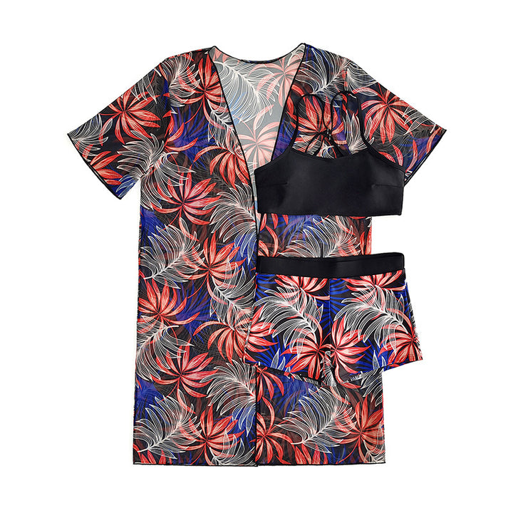 Dame Sportsligt Strand sæt med floral Kimono og Shorts Stilla