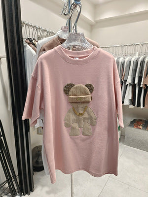 Dame T-shirt med kreativ bjørnemotiv og luksuriøse detaljer Stilla
