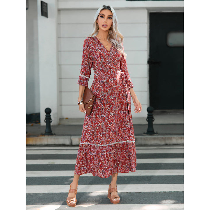 Femme Bohemian-Style Maxi Kjole med Rynkede Ærmer Stilla