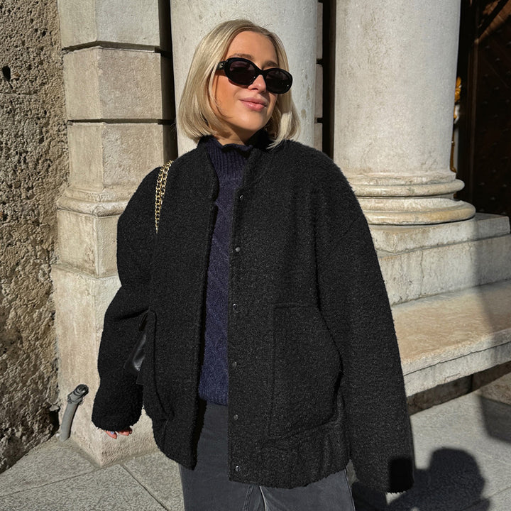 Dame Oversized Fleece Jakke med Knaplukning Stilla