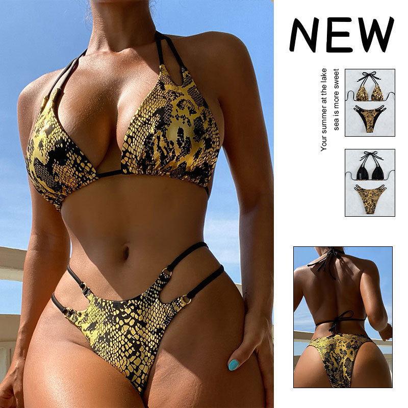 Dame triangel-bikini med raffineret snit og snoet design Skovae