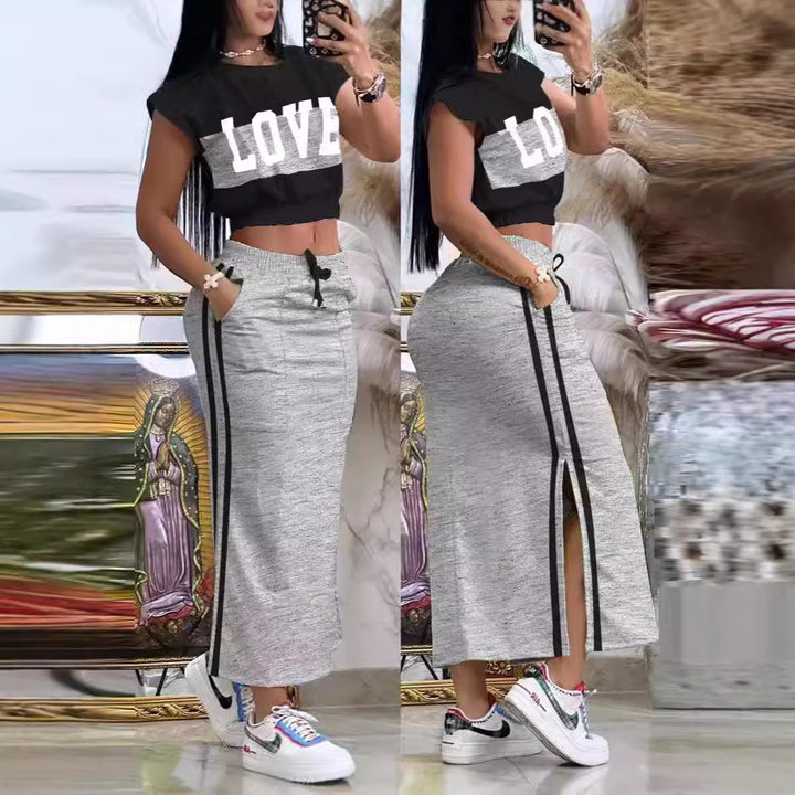 Dame Sporty Crop-top og Maxiskørt Sæt Skovae