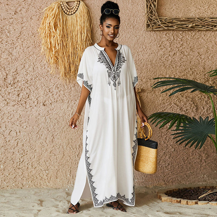 Dame elegant Kaftan-kjole med kunstneriske dekorationer og sidelængdesplit Stilla