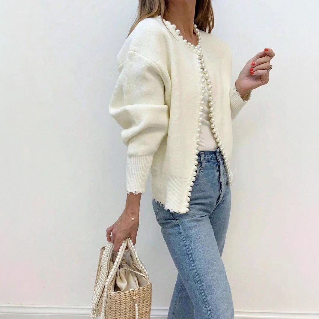 Kvinders cardigan med perle accenter og afslappet snit Stilla