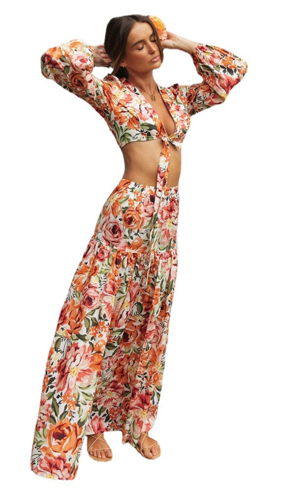 Kvinders Boho-Chic Maxi Kjole med Flæser og Puff Ærmer Stilla