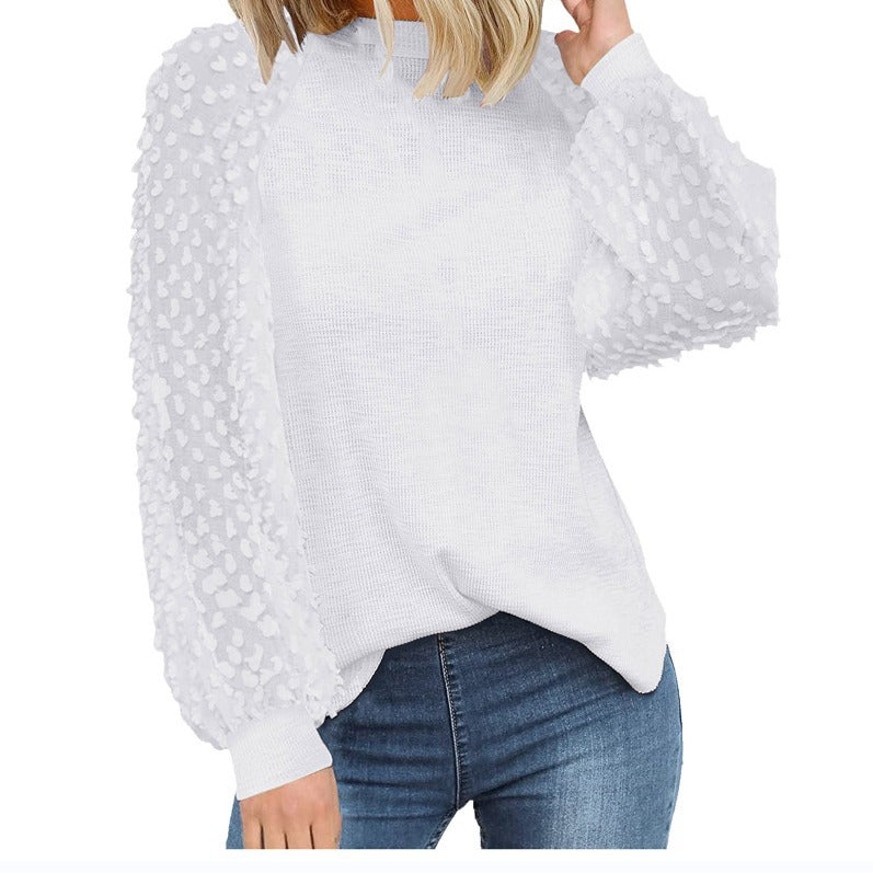 Dame strikpullover med transparente pufærmer Stilla