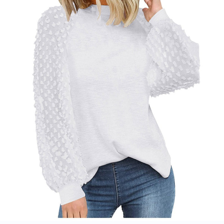 Dame strikpullover med transparente pufærmer Stilla