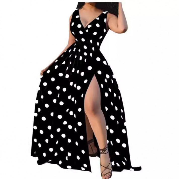 Femme Polka Dot Maxikjole med høj slids Stilla