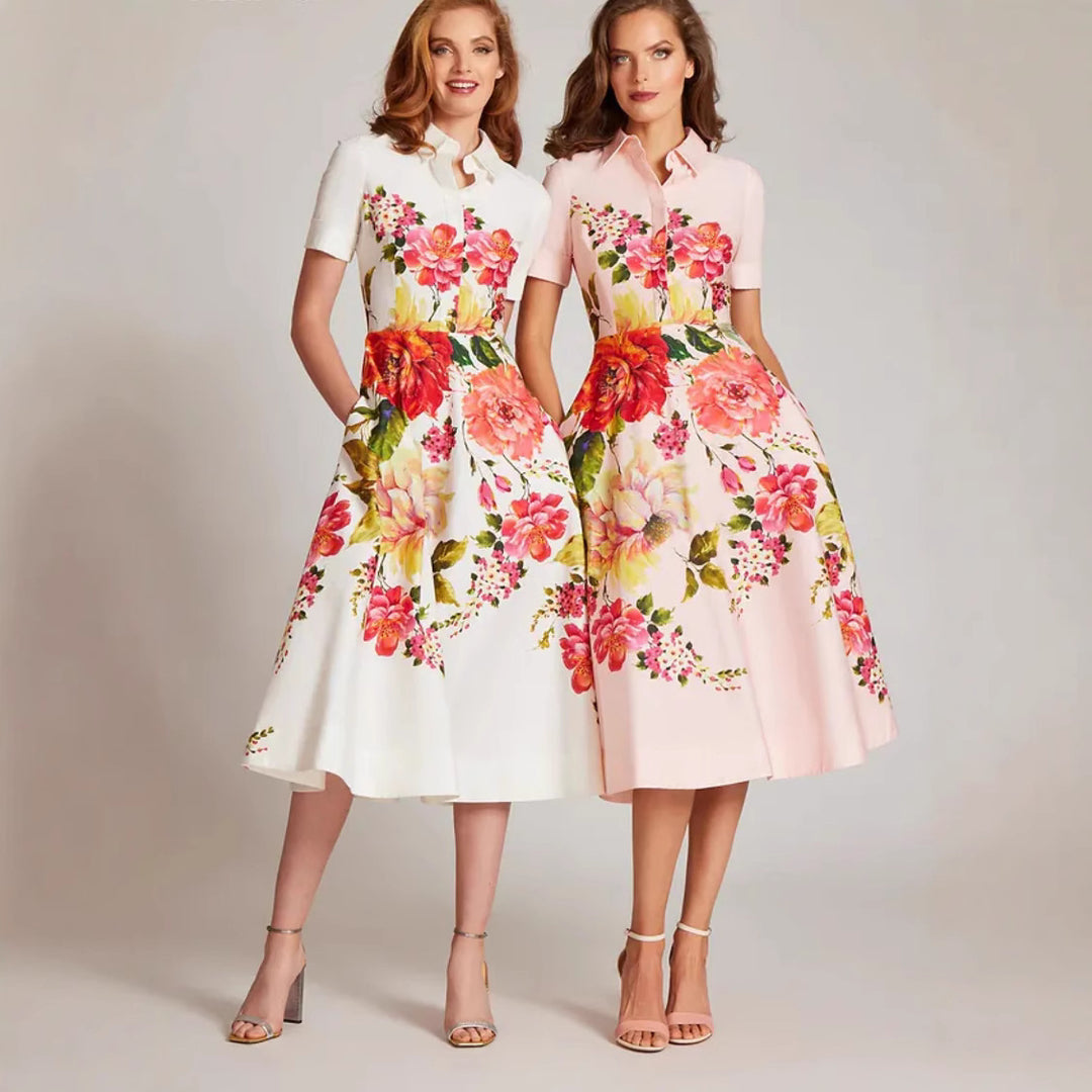 Dame Floral Print Skjortekjole Stilla