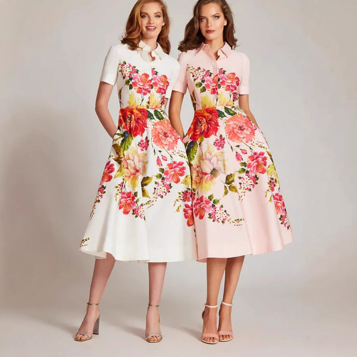Dame Floral Print Skjortekjole Stilla