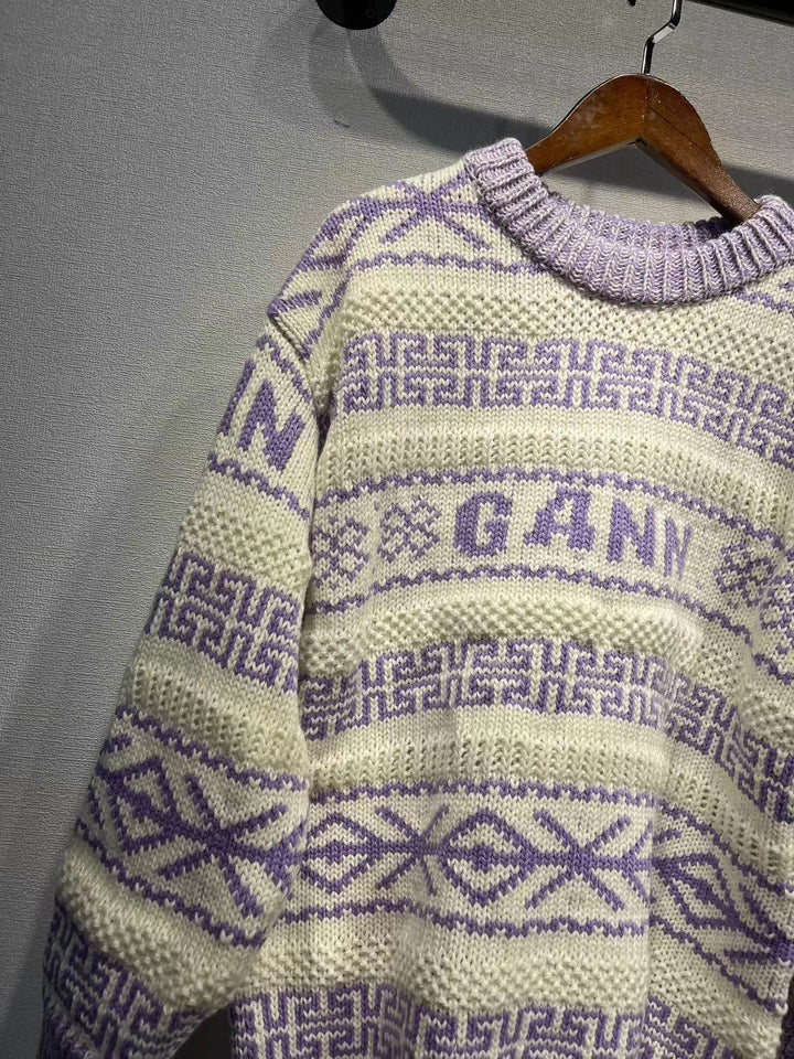 Dame Kunststrikpullover med geometrisk mønster og blød håndfølelse Stilla