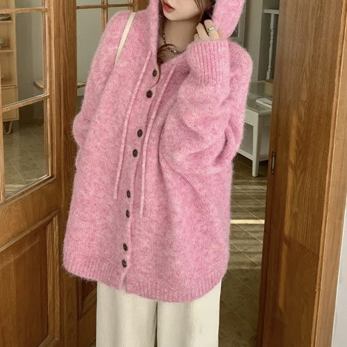 Dame Oversized Strik-Hoodie-Cardigan med Knapdetalje Stilla