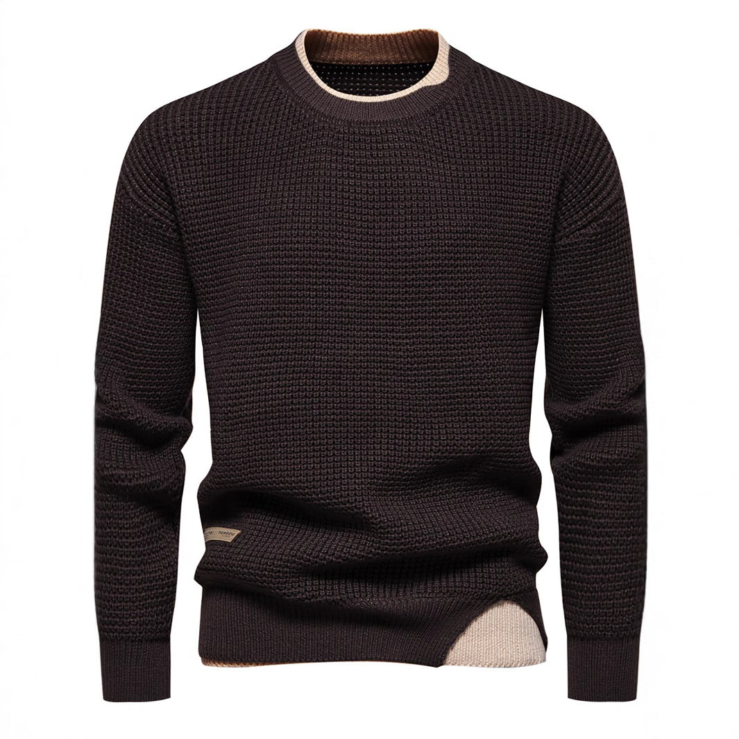 Herre Struktureret Strikket Rundhalset Pullover med Kontrastdetaljer Stilla