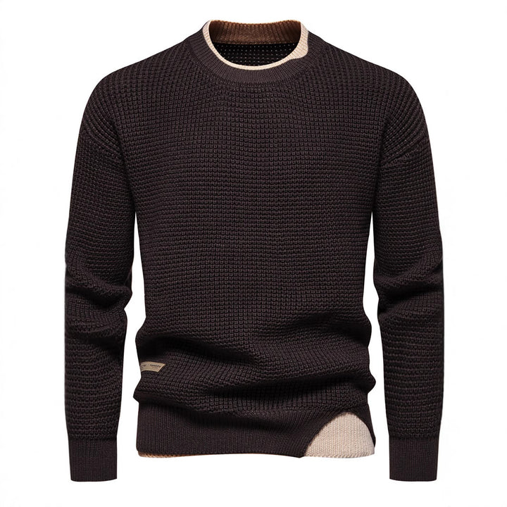Herre Struktureret Strikket Rundhalset Pullover med Kontrastdetaljer Stilla