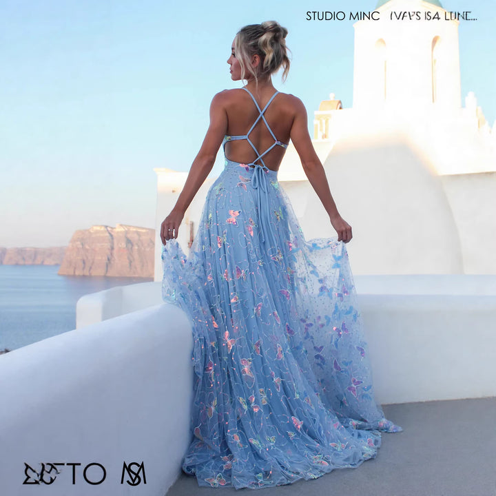 Dame maxi kjole med fine glitrende accenter og blomsterdesign
