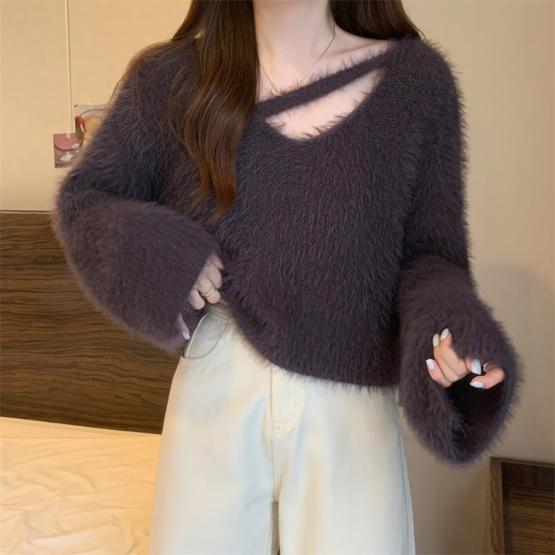 Kvinders fluffy sweater med afslappet skær og dyb V-hals Stilla