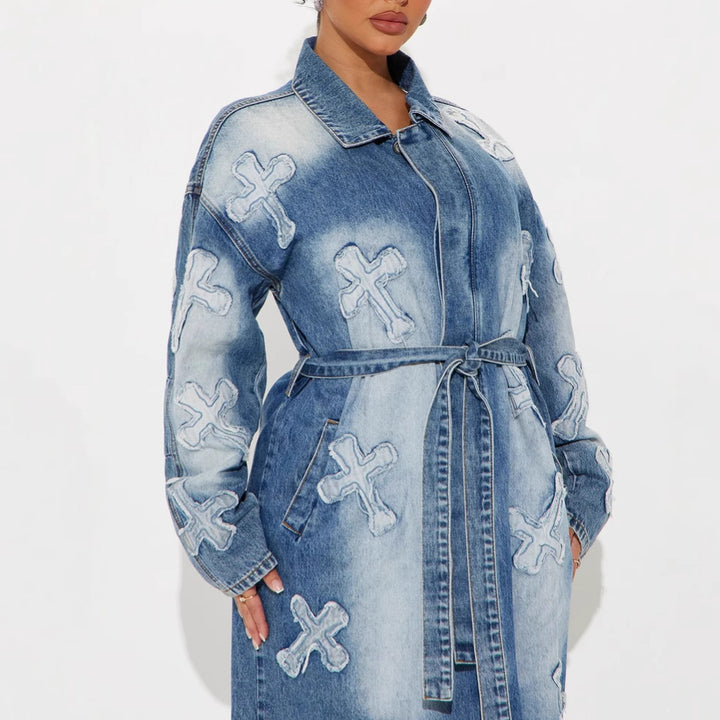 Dame Oversized Jeansjakke med dekorativt broderimønster Stilla