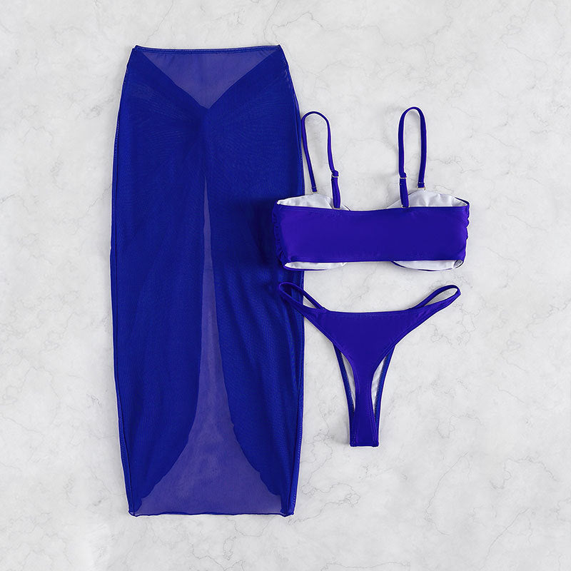 Dame bandeau-bikini med knude-design og stilfuld indpakningsskørt Skovae