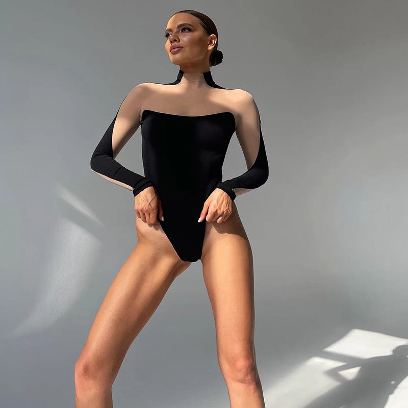 Damebody med gennemsigtige ærmer og lækkert bustier-design Skovae