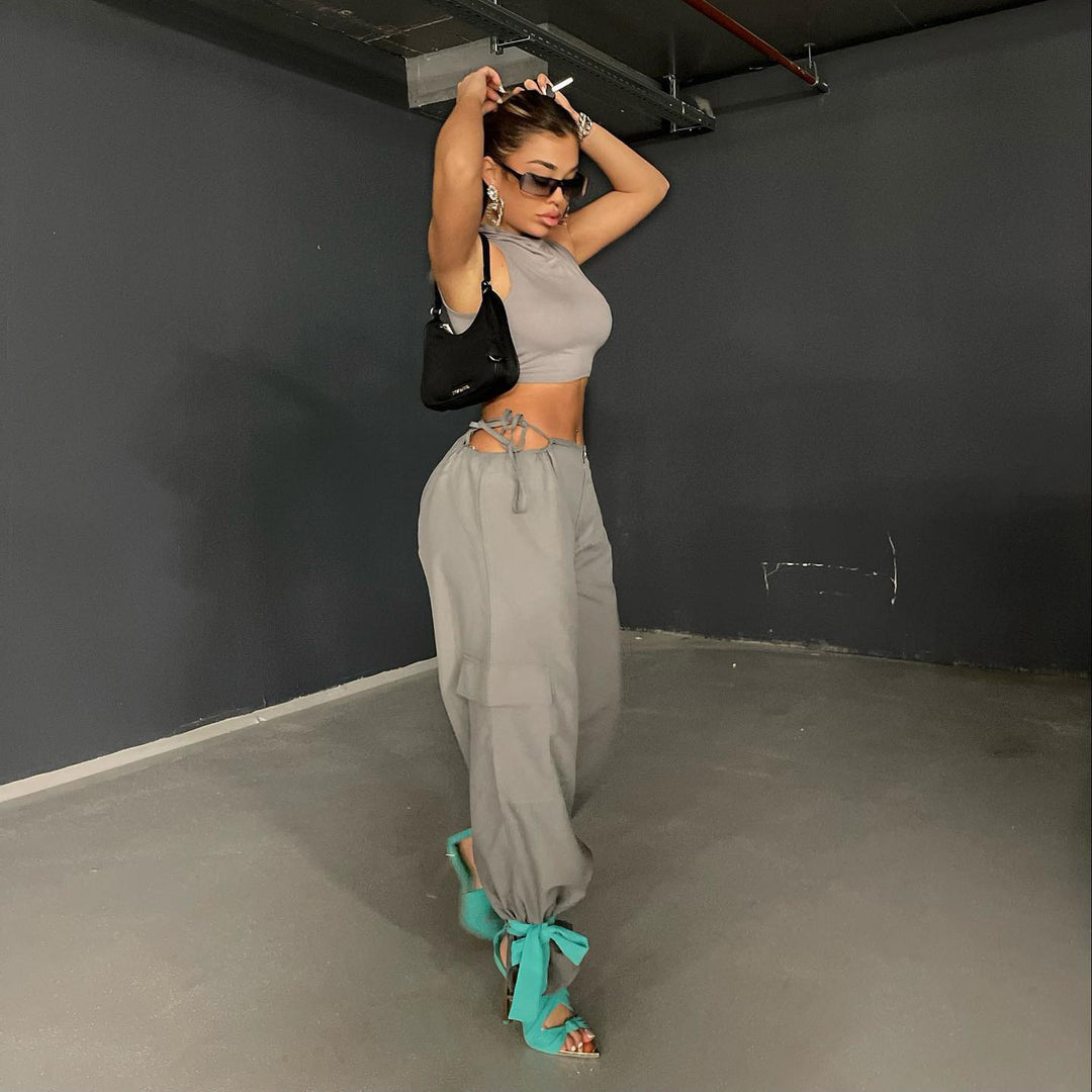 Dame Cropped Athletic Tanktop med justerbart knudedetalje Stilla