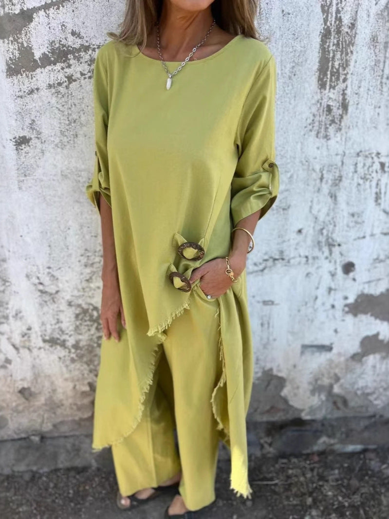 Dame elegant og casual ensemble med asymmetrisk snit og raffineret drapering Stilla
