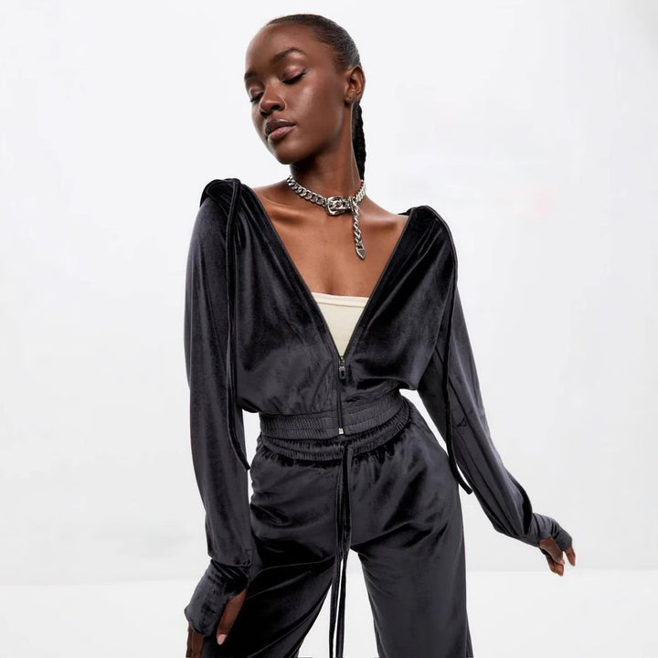 Kvindernes fleece loungewear sæt med alsidige stylingmuligheder og sporty elegance