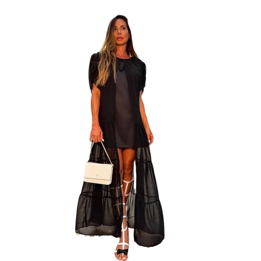 Dame Maxi-kjole med gennemsigtig overkjole og trendy design Stilla