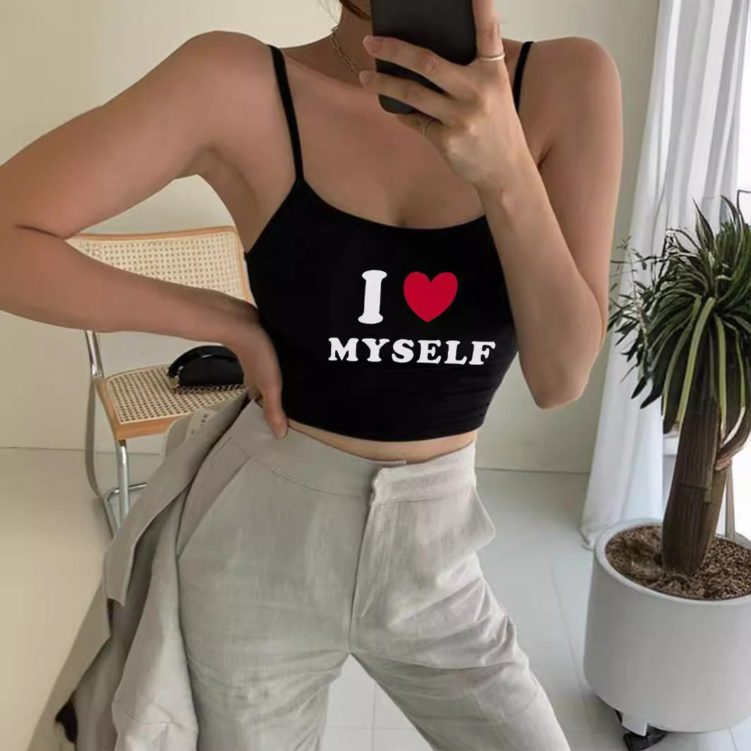 Dame Crop-top med motiverende statementtryk og fine spaghetti-stropper Skovae