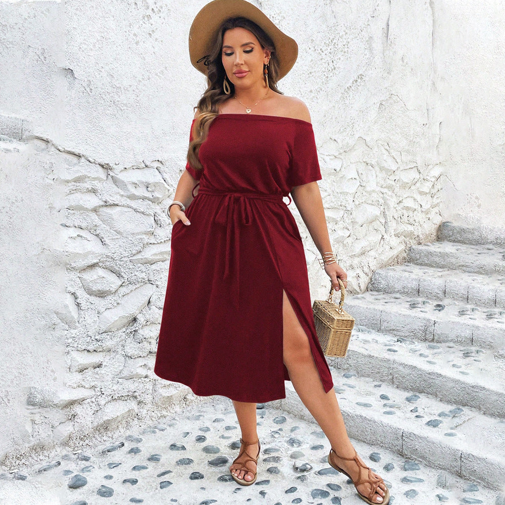 Dame Off-Shoulder Maxikjole med elegant drapering og sidelæg Skovae