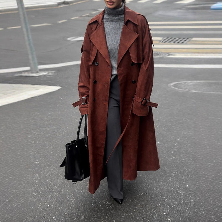 Dame Elegant Trenchcoat i Suede Stilla